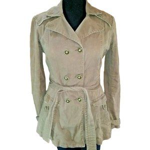 NORI belted jacket Brown Large button front cargo style cotton stretch casual